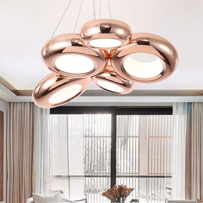 5 Lights Donut Chandelier Lighting Modernism Metal Rose Gold Led Hanging Pendant Light