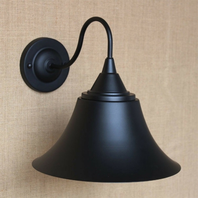 1 Head Iron Wall Light Industrial Antique Black/Rust/Black Trumpet Bedroom Wall Mount Lighting Fixture