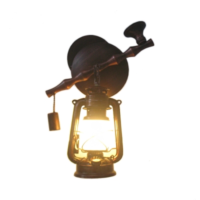 1-Light Kerosene Wall Hanging Lamp Rural Copper Opaline Glass Wall Mounted Lighting with Smoke Pipe Decoration