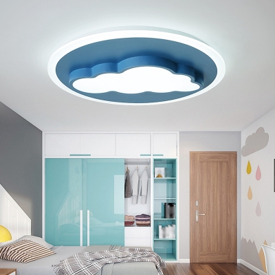 Bedroom LED Ceiling Light Macaron Blue Flushmount Lighting with Rudder/Cloud Acrylic Shade