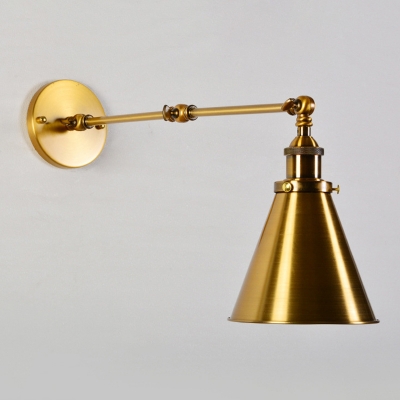 Brass Conical Pivot Shade Wall Light Industrial Metal Single-Bulb Bedside Reading Wall Lamp