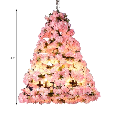 Conical LED Flower Pendant Chandelier Romantic Lodge Pink Metal Hanging Lamp Kit