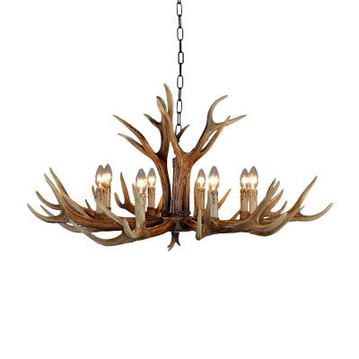 Deer Horn Country Club Pendant Light Rustic Resin 6/8/10-Bulb Brown Chandelier Lamp