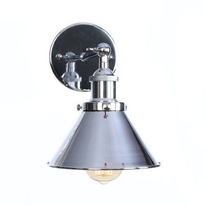 Iron Polished Chrome Wall Lamp Naked Bulb Design/Saucer/Cone Shade 1 Head Industrial Wall Lighting with Adjustable Joint