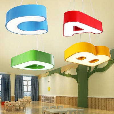Kids Educational Alphabet Ceiling Light Acrylic Nursery School LED Flush Mounted Lamp in Red/Yellow/Blue, 18