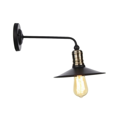 Metallic Black Wall Lamp Cone/Globe Caged/Saucer 1 Head Industrial Wall Lighting Ideas for Living Room