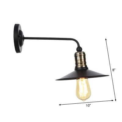 Metallic Black Wall Lamp Cone/Globe Caged/Saucer 1 Head Industrial Wall Lighting Ideas for Living Room