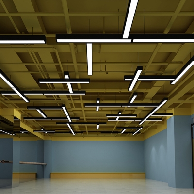 Rectangular Office LED Ceiling Lamp Metal Simple Hanging Pendant Light in Black, 23.5