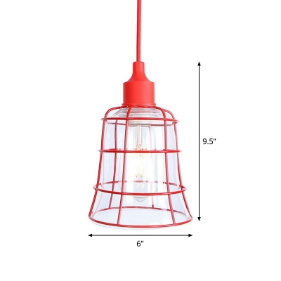 Red Ruffled/Saucer/Ribbed Shade Pendant Loft Style Iron 1 Light Living Room Hanging Ceiling Light