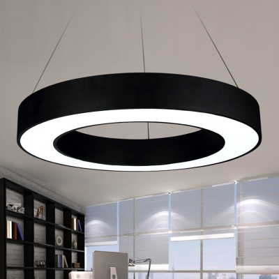 Studio LED Pendant Light Kit Minimalist Black/White Hanging Lamp with Circle Acrylic Shade, 16