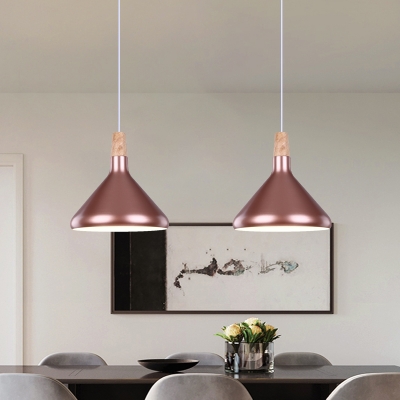 Aluminum Cone Down Lighting Nordic 1-Light Black/Grey/White Hanging Pendant Light with Wood Cork