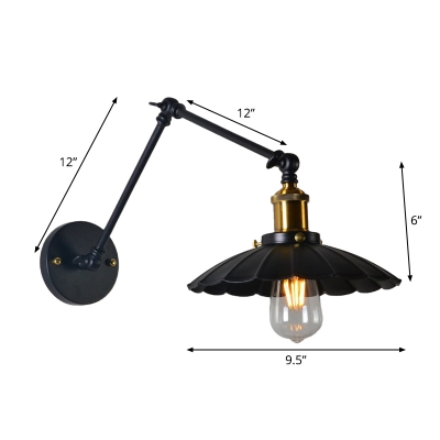 Bulb Scalloped Shade Wall Lighting Industrial Black Iron Swing Arm Wall Lamp Fixture, 8