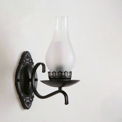 Clear/Frosted Glass Kerosene Wall Lamp Nautical 1 Head Bathroom Wall Light Fixture in Black/Bronze