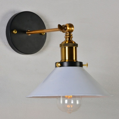 Factory Conical Wall Reading Light 1 Head Metal Pivot Shaded Wall Lamp in Black/White and Brass