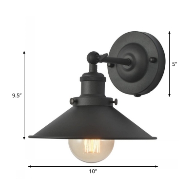 Iron Black Finish Reading Wall Lamp Rolled-Edge Cone Shade Single Vintage Wall Light with/without Plug-in Cord