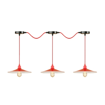 Red Flat Shade Swag Pendant Lighting Loft Metallic 1/3-Bulb Kitchen Bar Ceiling Hang Lamp