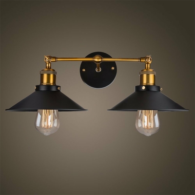 Black and Brass Linear Rotating Wall Lamp Industrial Metal 1/2-Head Office Task Wall Light with Cone Shade