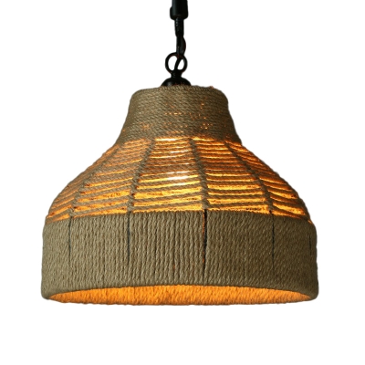Brown 1 Head Down Lighting Lodge Hemp Flared/Bowl/Tapered Shade Hanging Pendant Light for Restaurant