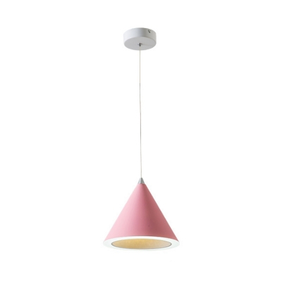 Conical Aluminum Ceiling Suspension Lamp Macaron Grey/White/Pink Finish LED Hanging Pendant for Dining Room