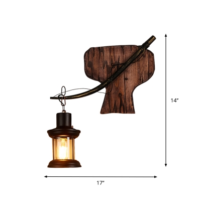 Farmhouse Candle/Lantern Wall Light Kit 1 Bulb Wooden Wall Mounted Lighting with Wrench/Axe Shaped Backplate in Brown