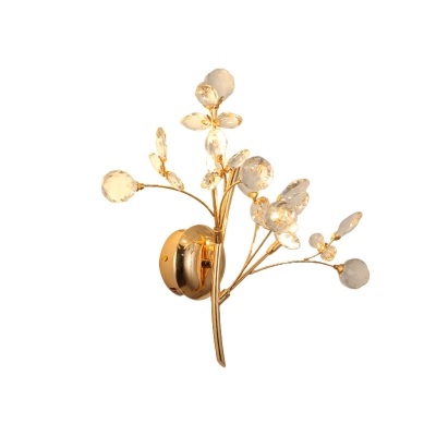 Gold Beaded Wall Mount Lighting Modern 2/3-Light Beveled Crystal Wall Light Sconce with Branch Design for Bedside