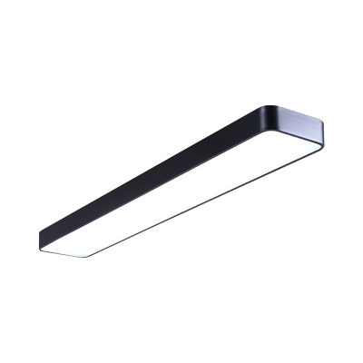 Minimalist Linear LED Ceiling Fixture Acrylic Office Flush Mount Recessed Lighting in Black, 23.5