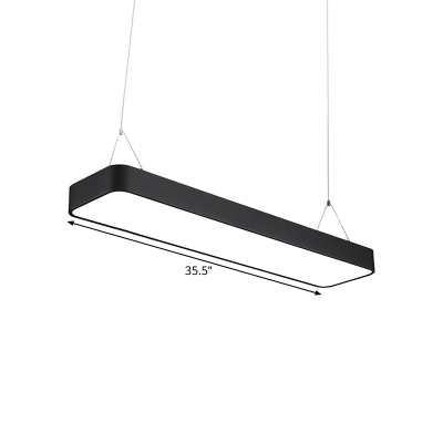 Rectangle Office Pendant Lighting Acrylic LED Minimalist Hanging Lamp in Black with Fillet Design, 35.5
