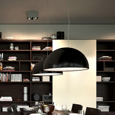 Resin Black/White Hanging Light Dome 1 Bulb Industrial Pendant Light Fixture with Rose-Embossed Inner, 16