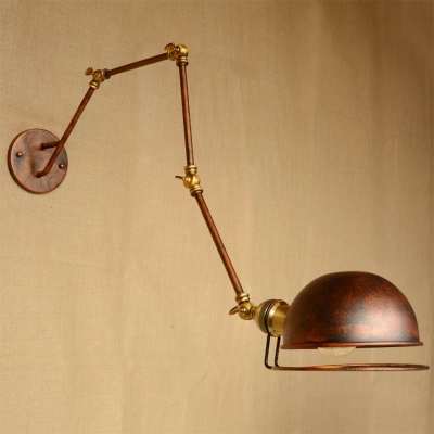 Rust Dome Shade Rotating Wall Lamp Kit Farmhouse Iron 1 Head Bedside Wall Mounted Reading Light