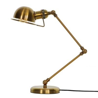 Brass/Black Dome Table Light Industrial Metal 1 Bulb Bedroom Reading Book Lamp with Rotatable Arm