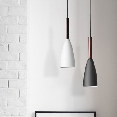 Bullet-Shape Metallic Pendant Light Fixture Nordic Single-Bulb Hanging Lamp Kit in Black/Grey/White