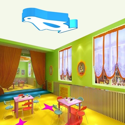 Cartoon LED Ceiling Mount Lamp Red/Pink/Blue Penguin Flush Mount Lighting with Acrylic Shade