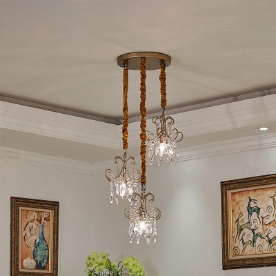 Cascading Crystal Hanging Pendant Modernity 3-Light Gold Multi Ceiling Light for Dining Room