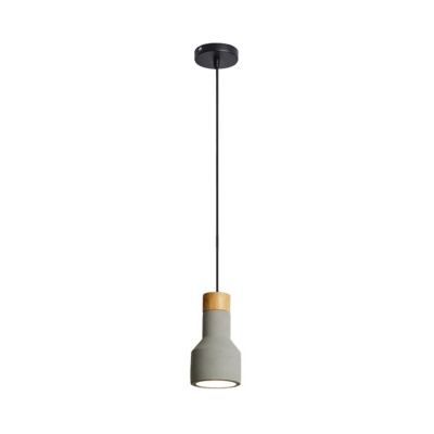 Cement Torchlight Shaped Pendant Light Macaron 1 Bulb Grey/Red/Blue Ceiling Suspension Lamp with Wood Accent