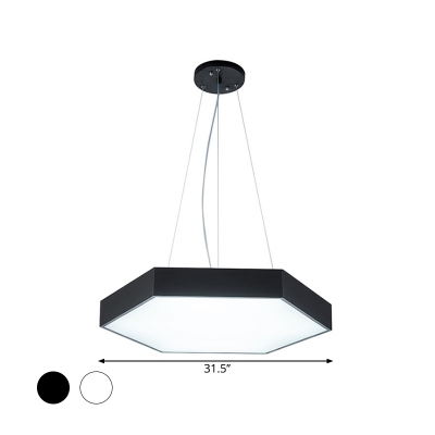 Hexagon LED Hanging Ceiling Light Minimalist Acrylic Black/White Drop Pendant for Dining Room, 16