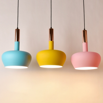 Macaron Oval Hanging Lamp Kit Aluminum Single Living Room Pendulum Light with Elongated Grip in Pink/Yellow/Blue