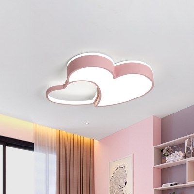 Metal Loving Heart Flush Light Macaron Pink/Blue/Gold LED Close to Ceiling Lighting for Child Bedroom, 21.5