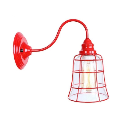 Metal Red Wall Light Kit Caged/Ruffled/Globe 1 Head Loft Style Gooseneck Wall Mount Lighting Fixture