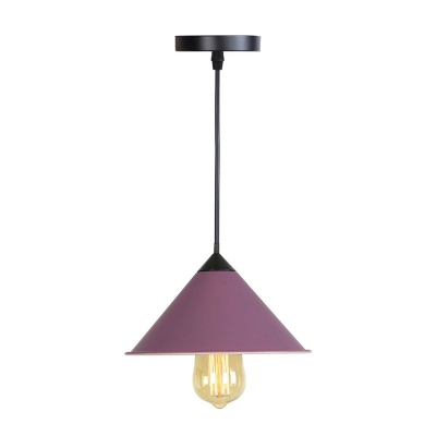 Purple/Grey/Pink 1 Head Pendulum Light Industrial Iron Roll-Trimmed Cone Shaped Pendant Ceiling Light