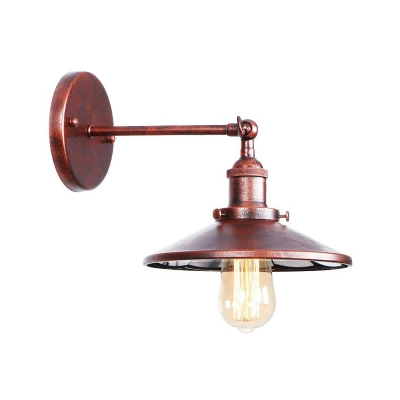 Rust 1 Bulb Wall Mount Lamp Warehouse Iron Mesh/Horn/Scalloped Shade Rotatable Wall Light Fixture