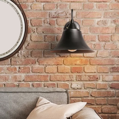 Trumpet Living Room Wall Light Farmhouse Metallic 1 Bulb Black Wall Mounted Lamp with Gooseneck Arm