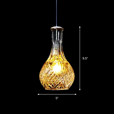 Whiskey Bottle Bistro Pendant Lighting Vintage Clear Carved Glass 1-Light Black Hanging Lamp Kit