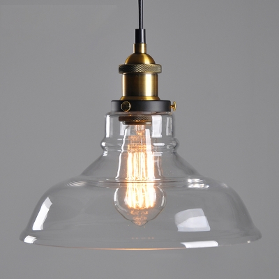Amber/Clear Glass Barn Drop Pendant Industrial 1 Head Kitchen Bar Pendulum Light in Brass