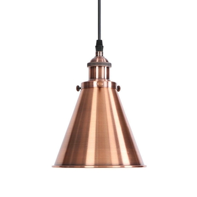 Loft Style Conical Drop Pendant Single-Bulb Metallic Hanging Light Fixture in Black/White/Copper with Cord Grip