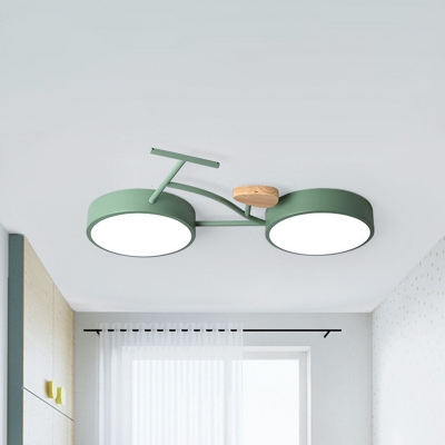 Grey/White/Green Bike LED Flushmount Creative Kids Metallic Flush Mount Ceiling Light Fixture in Warm/White Light