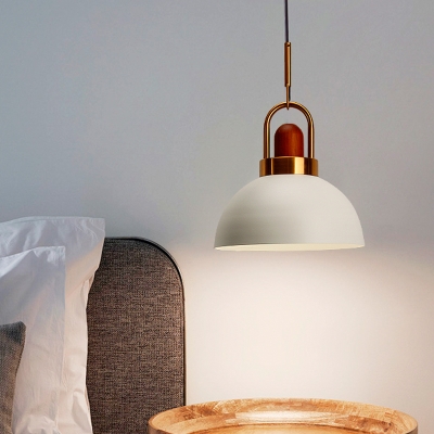 Iron Bowl Handled Pendant Light Fixture Macaron 1-Light Black/Pink/White Ceiling Lamp with Wood Cork