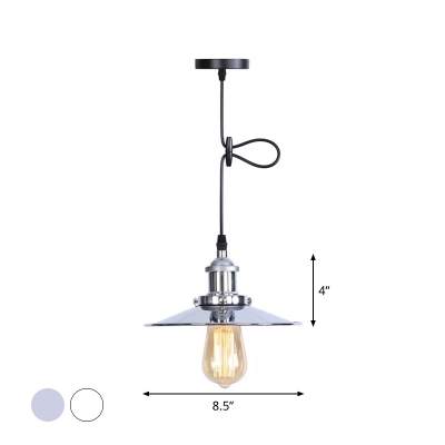 Iron White/Chrome Finish Pendant Lighting Conical 1-Light Industrial Style Ceiling Hang Light with Cord Grip