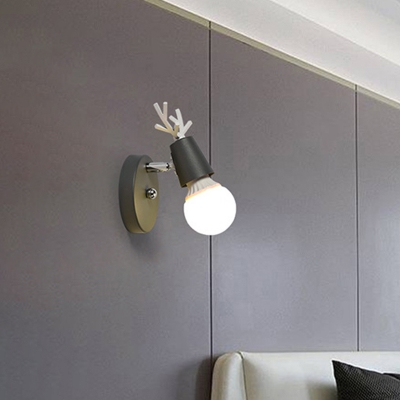 Macaron Polygon/Antler Wall Lighting Metal Single-Bulb Child Room Rotatable Wall Light Fixture in Black/Blue/White