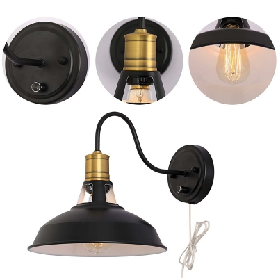 Metal Black Wall Mount Reading Lamp Bowl 1 Bulb Industrial Wall Light with Vent and Plug-in Cord