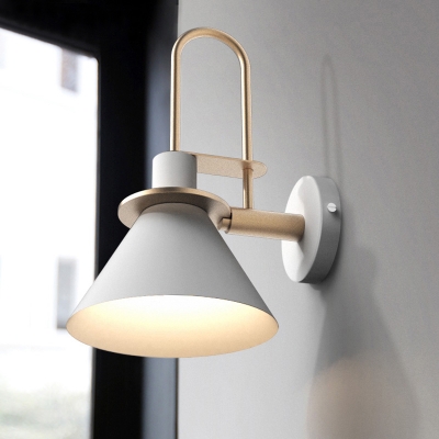 Metal Gooseneck Wall Lighting Ideas Macaron 1 Bulb Black/White/Green Wall Lamp with Cone Shade for Studio, Warm/White Light